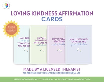 Loving Kindness Intention Setting Affirmations Cards Metta Meditation Self-care Self-compassion Compassion Mental Health Kindness Peace