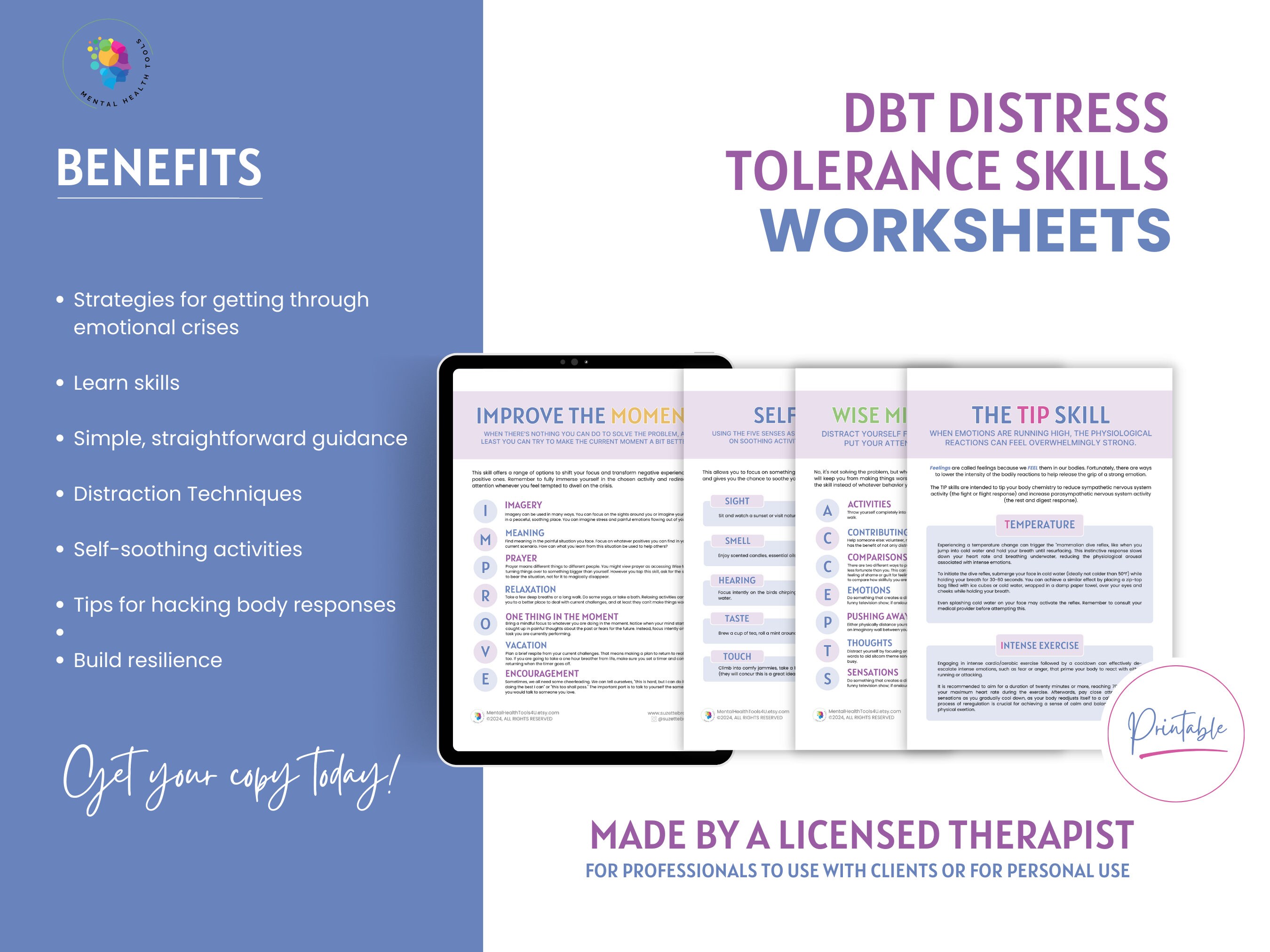 DBT Distress Tolerance Handouts Crisis Survival Skills Mental Health Dbt distress tolerance handouts crisis survival skills mental health