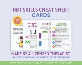 DBT Skills Cheat Sheet Cards: Emotional Regulation Tools (Digital Download)