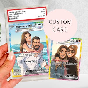 Custom Holographic Anime Card – Personalized Anniversary, Birthday, Couple, Engagement, Family Gift (Rainbow Border) image 1
