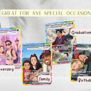 Custom Holographic Anime Card – Personalized Anniversary, Birthday, Couple, Engagement, Family Gift (Rainbow Border) image 2