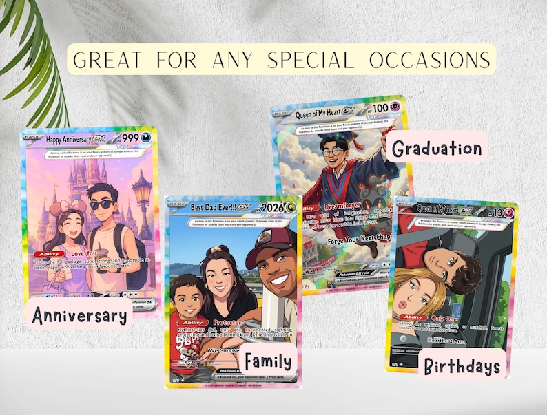 Custom Holographic Anime Card – Personalized Anniversary, Birthday, Couple, Engagement, Family Gift (Rainbow Border) image 2