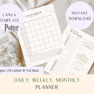 Wizard Printable Planner | Potter Planner | Back to School | Monthly, Daily, Weekly Planners Template, Letter and A4 | Magic School Planner