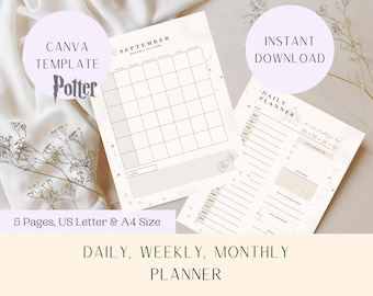 Wizard Printable Planner: Daily, Weekly, Monthly Templates (Digital Download)