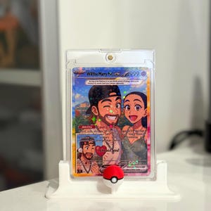 Custom Holographic Anime Card – Personalized Anniversary, Birthday, Couple, Engagement, Family Gift (Rainbow Border) Card+ Reg Case+Stand