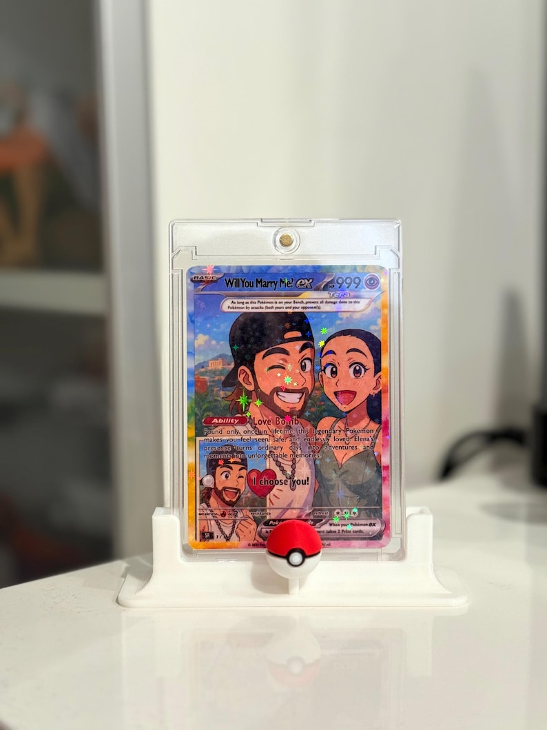 Custom Holographic Anime Card – Personalized Anniversary, Birthday, Couple, Engagement, Family Gift (Rainbow Border) Card+ Reg Case+Stand