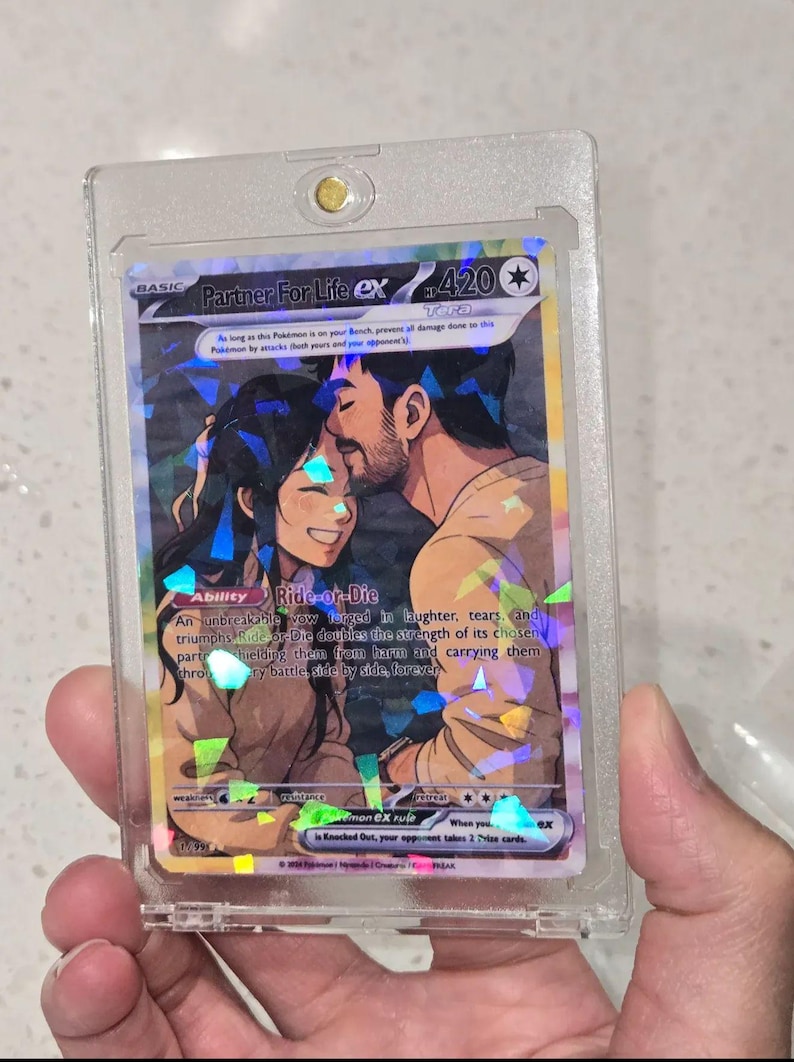 Custom Holographic Anime Card – Personalized Anniversary, Birthday, Couple, Engagement, Family Gift (Rainbow Border) image 14
