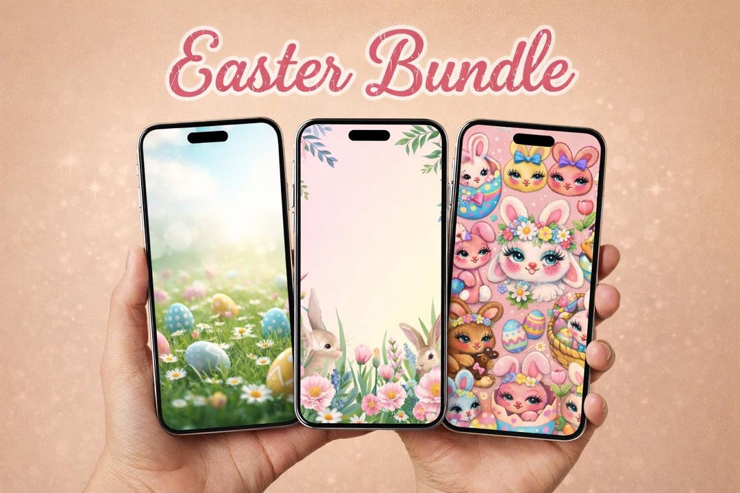 Easter Bunny iPhone Wallpaper Bundle | Spring Floral Lock Screen