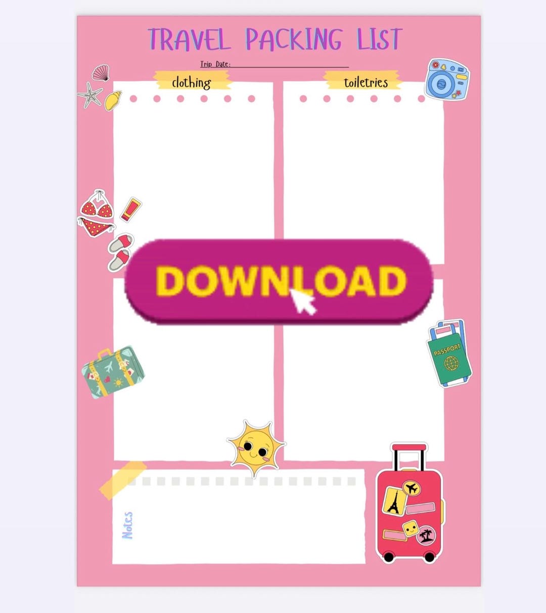 Printable Travel Packing List | Vacation Checklist Digital Download ...