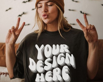 Halloween Mockup, Halloween Comfort Colors Mockup, Comfort Colors 1717 Pepper Mockup Female, Bats Halloween Tshirt Mockup, Model Mockup Fall