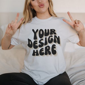 Gildan 64000 mockup, gildan tshirt mockup, gildan mock female, white gildan tshirt mockup