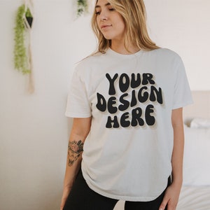 Gildan 64000 mockup, gildan tshirt mockup, gildan mock female, white gildan tshirt mockup
