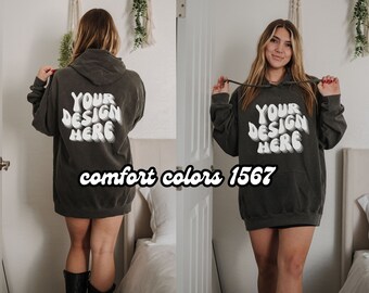 Comfort Colors Hoodie Mockup, Comfort Colors 1567 Pepper Front Back Mockup Bundle, Comfort Colors Sweatshirt Mock up