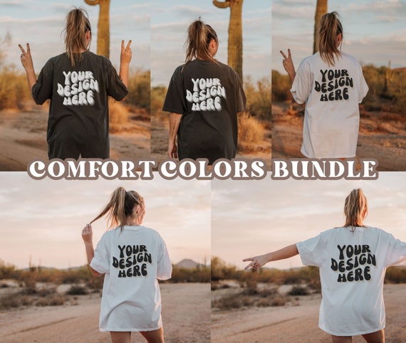 Comfort Colors C1717 female Mockup Bundle, Back of tshirt mocks, indoor comfort colors mockup bundle, desert sunset mockups female