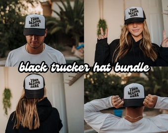 Hat Mockup Bundle, Black Foam Trucker Hat Mock Up Bundle, Otto Cap Mockups, Black and White Hat Mock ups Male and Female
