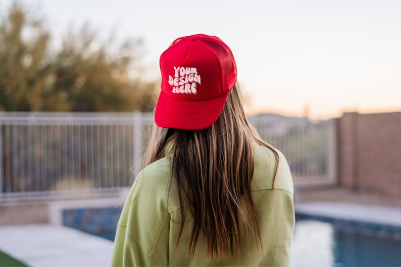 Hat Mockup, Red Foam Trucker Hat Mock Up, Otto Cap Mockup, Red Hat Mock