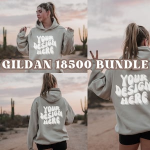 Gildan 18500 Hoodie Mockup Bundle, Desert Sunset Gildan Sweatshirt bundle, Tan Gildan Mockup, 18500 Sand Mockup Female, Hoodie Mocks