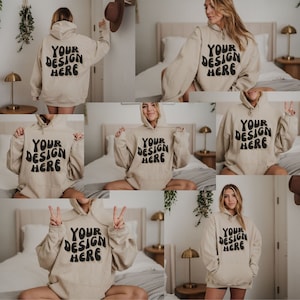 Gildan 18500 Hoodie Mockup Bundle, 7 Gildan Sweatshirt 185 Mockups, Tan Gildan Mockup bundle, 18500 Sand Mockup Female, Hoodie Mocks