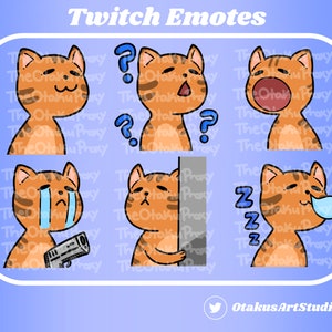 6 Cute Orange Cat Twitch Emotes Pack