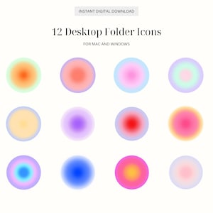 12 Desktop Folder Icons | Aura Gradient | For Mac and PC | Aesthetic Organiser | Icon Bundle | Instant Digital Download | Cute, Bright