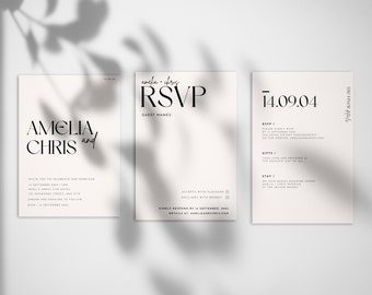 Modern Wedding Invitation Suite Template: Minimalist Design (Instant Download)