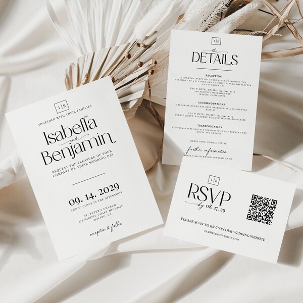 Wedding Invitation With Qr Code Template - Etsy