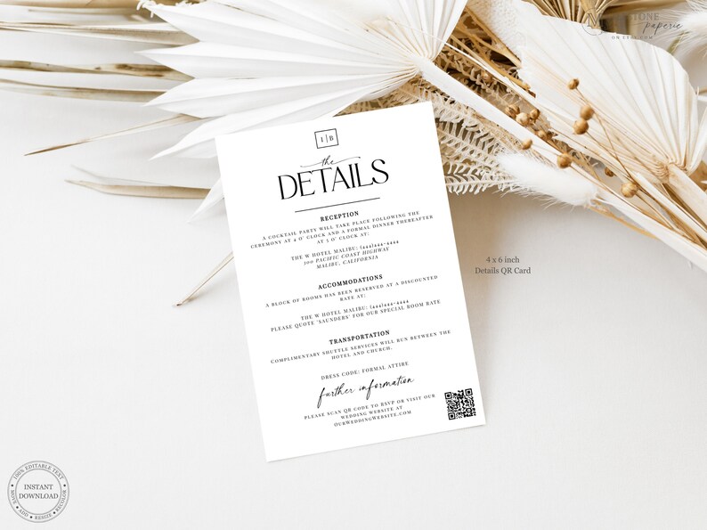 QR Code Details Card Modern Wedding Details Card Minimalist Wedding QR Code Details Card Modern Wedding Details Card Minimalist Wedding