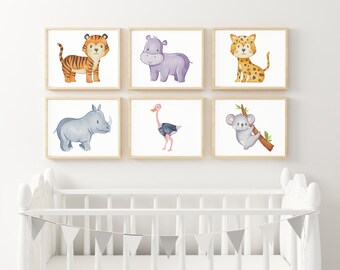 Jungle Animals Nursery Prints - Digital PDF Download - Kids Room Décor