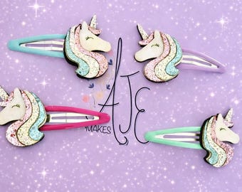 Unicorn hairclips, Unicorn hair accessories, pastel unicorn hair set, childrens hair clips, rainbow hair clips, fun hair accessories.