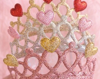 Glitter Heart Tiara Headband. Princess hair accessorie. Heart hairbands for parties or Valentines Day. Cute heart sparkly tiara for princess