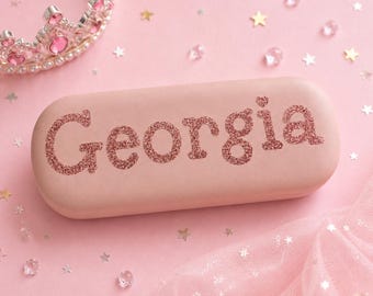 Customised glasses case. Sunglasses case with name on. Any name personalised sunglasses case. Beautiful sparkly girlie glasses case for kids