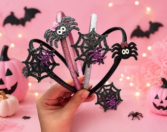 Spider cute spider Halloween glitter hair accessory set. Cute spider web non scary Halloween gifts and accessories.  Black glitter Halloween