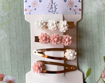 Children's Hair Accessories, flower girl hair accessories, golden floral hair clip, white pink flower hair accessories, wedding accessories