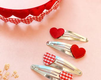School uniform heart hair accessory. Red school uniform personalised hairband. Gingham school hairband.  Valentines gift. Heart hairclip.