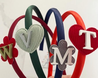 School uniform personalised hair accessory. Red school uniform personalised hairband. Blue school uniform hair band. Green school uniform.