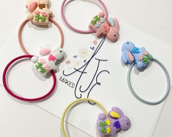 Easter bunny hair Bobbles. Rabbit hair bands. Bunny hair ties. Easter bunny hair accessories. Easter hair gifts. Bunny colourful hair ties.