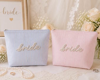 bridal makeup bag. Wash bag for bride and hendo. Bridal shower keep sake. Good bag for bride. Bride makeup. Bridal accessory holder.