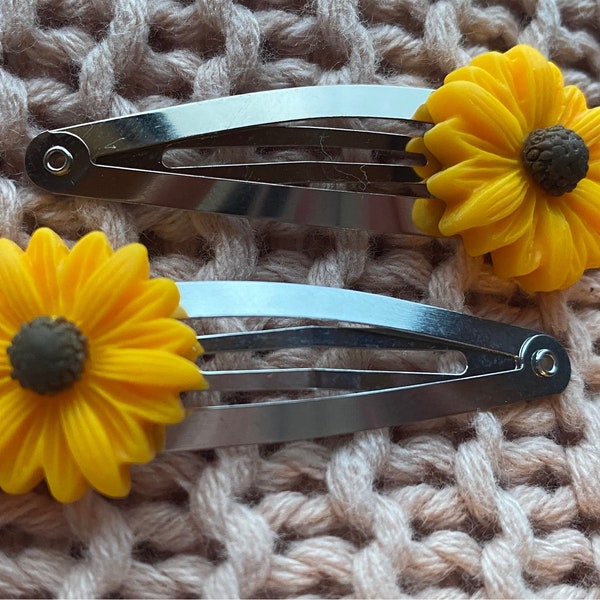 Children's Hair Accessories, Toddler Hair Clips, Sunflower Hair Clip, Flower Snap Hair Clip, Fringe Clips, Pretty Hair Clips, Sunflowers