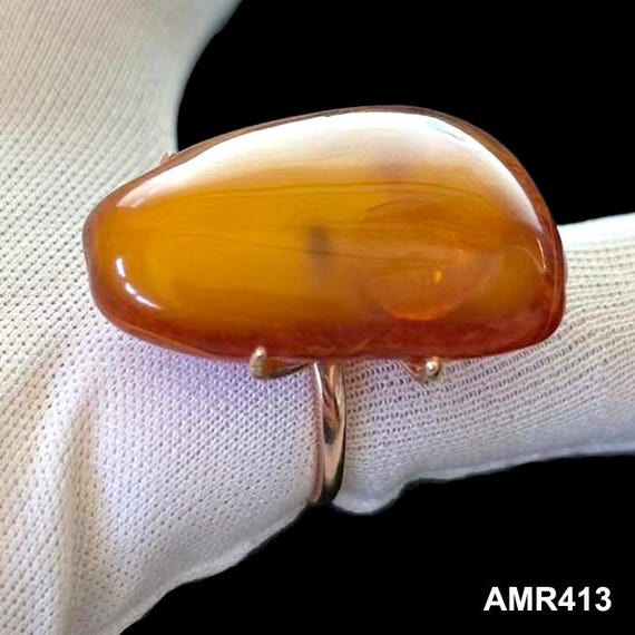 European Vintage Natural Baltic Amber Ring, US Size 7 adjustable
