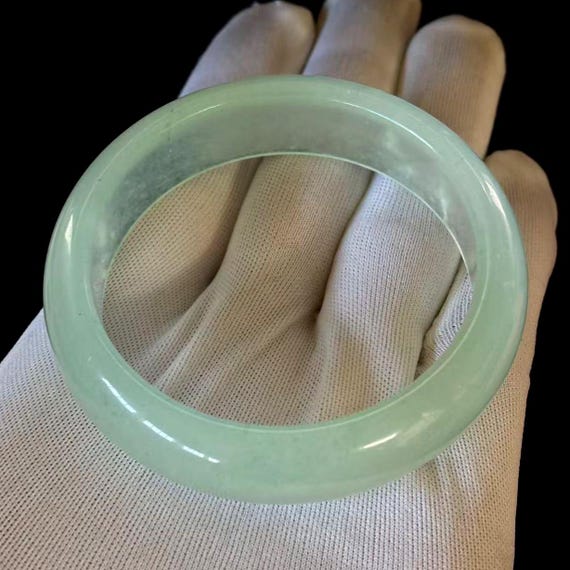 Natural Translucent Ice Jade Bangle Bracelet, Wid… - image 5