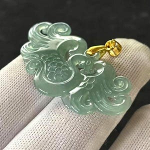 High-grade Translucent Ice Green Jade Jadeite Carved 'PHOENIX' Pendant, 43x23x2 mm, Free Necklace