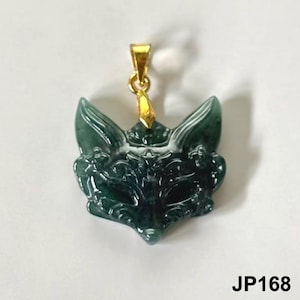 Natural Green Jade Carved 'FOX MASK' Jadeite Pendant, Free Necklace