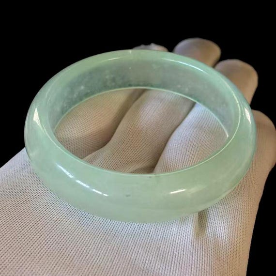 Natural Translucent Ice Jade Bangle Bracelet, Wid… - image 3