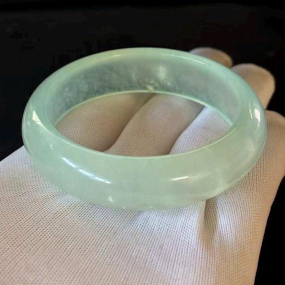 Natural Translucent Ice Jade Bangle Bracelet, Wid… - image 4