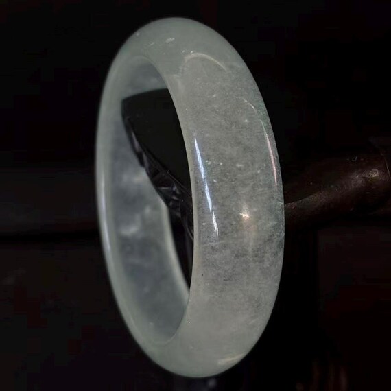 Natural Translucent Ice Jade Bangle Bracelet, Wid… - image 2