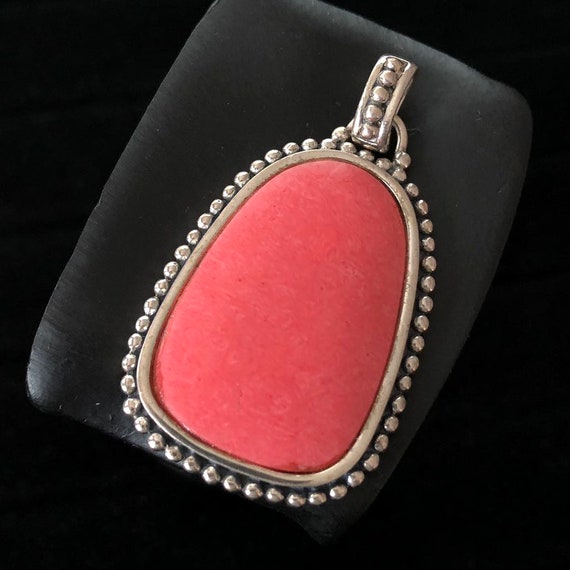 VTG Pink Salmon Coral 925 Sterling Silver Pendant… - image 2