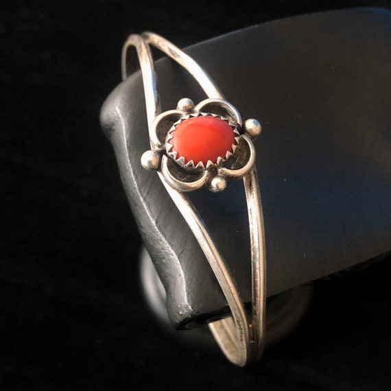 Red Coral 925 Sterling Silver Cuff Bracelet Bangl… - image 2