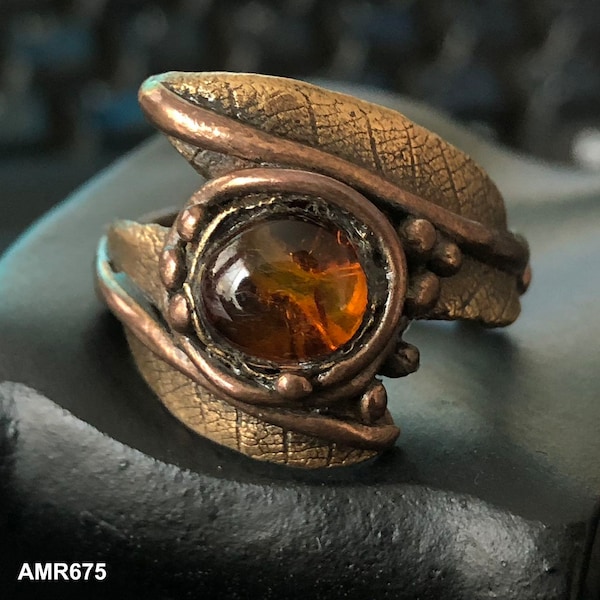 European Antique Vintage Natural Butterscotch Cognac Baltic Amber Rings Copper