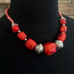 Vintage Salmon Coral Beads Necklace, 78.4 gram, 18-19.5 inches adjustable
