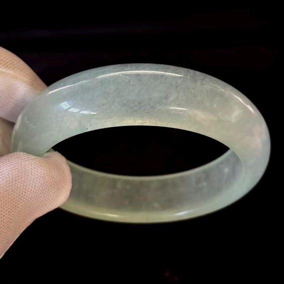 Natural Translucent Ice Jade Bangle Bracelet, Wid… - image 1